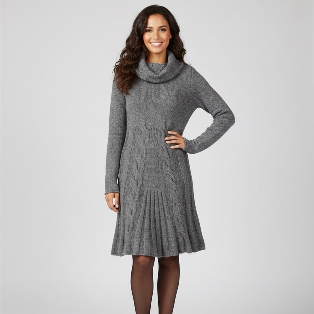 MAX Studio Grey Marled Wool Cowl Neck Fit and Flared Sweater Dress Size M